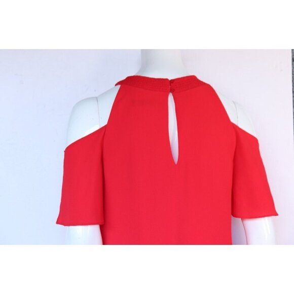 Zara Basic Collection Womens Size XS Red Cold-Shoulder Dress Flutter Sleeve Mini - Picture 5 of 7